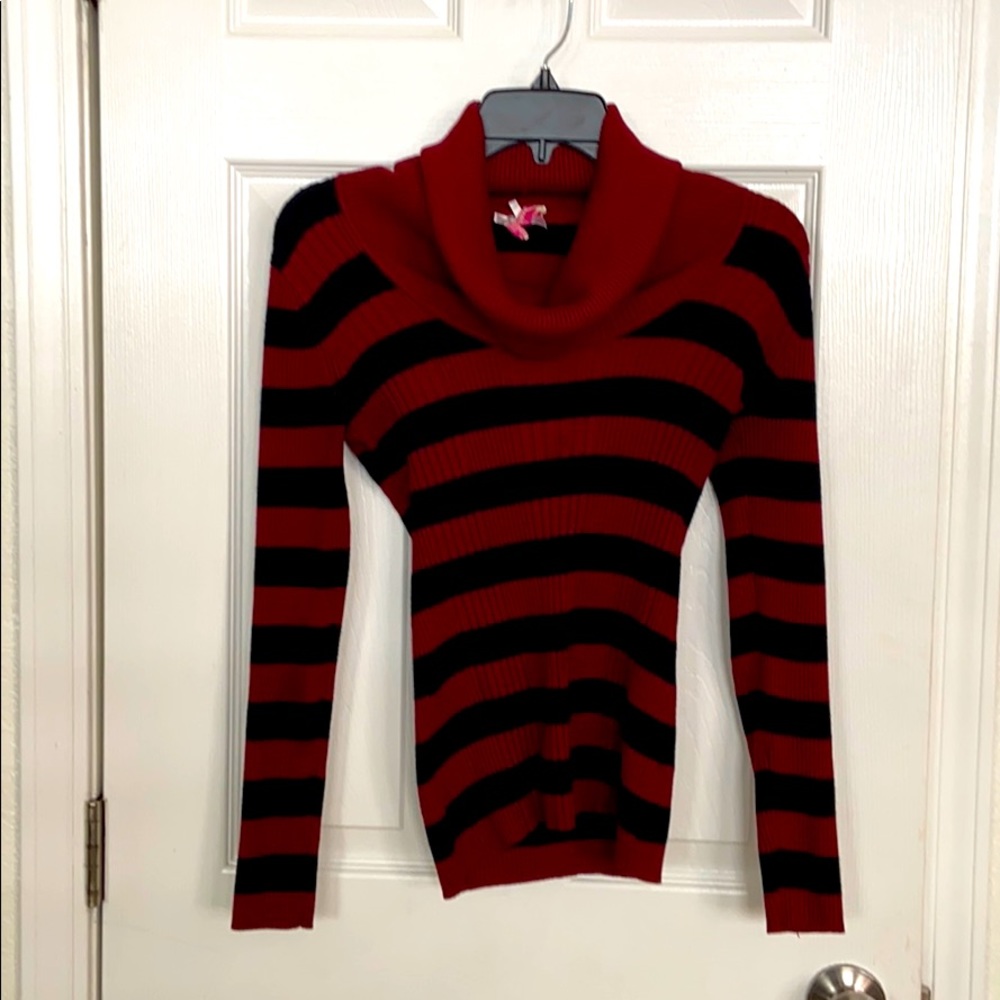 Black and Red cow neck form fitting sweater